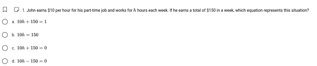 1. john earns $10 per hour for his part - time job and works for h hour…