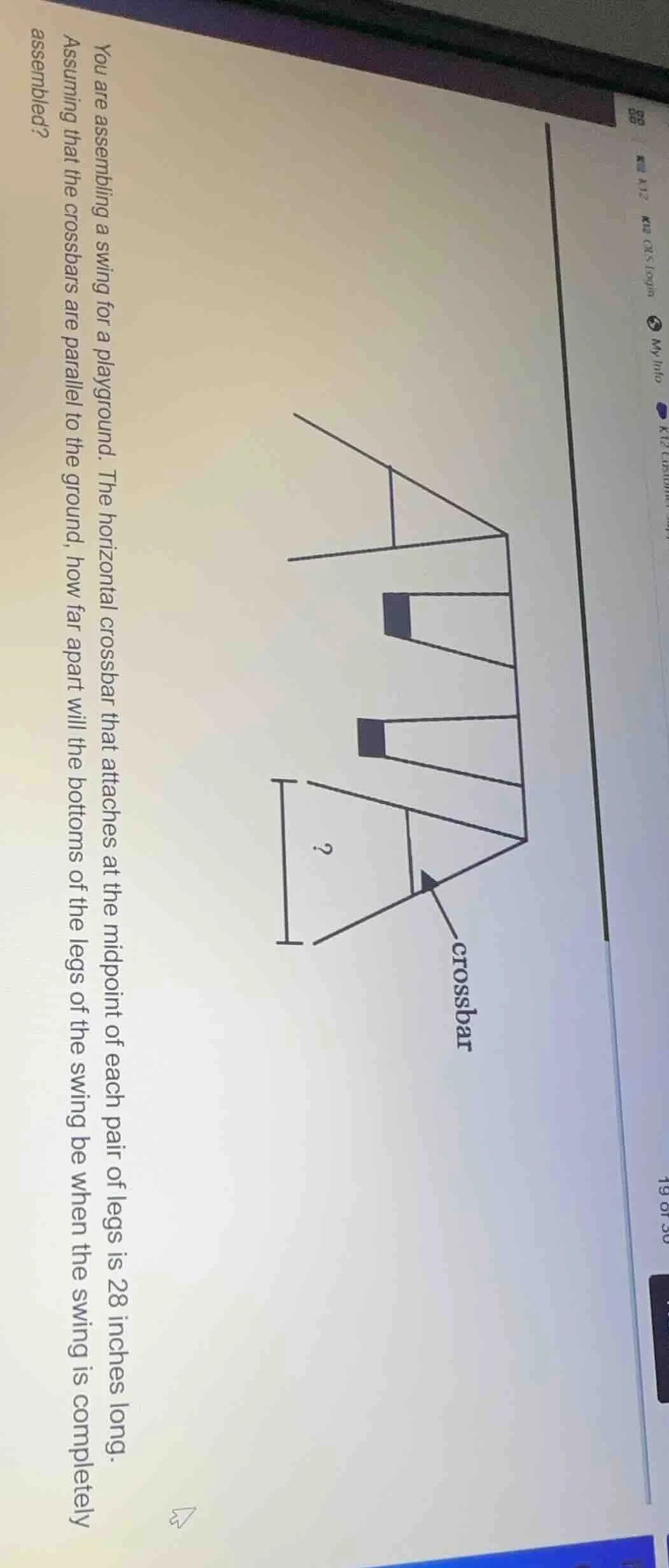 you are assembling a swing for a playground. the horizontal crossbar th…