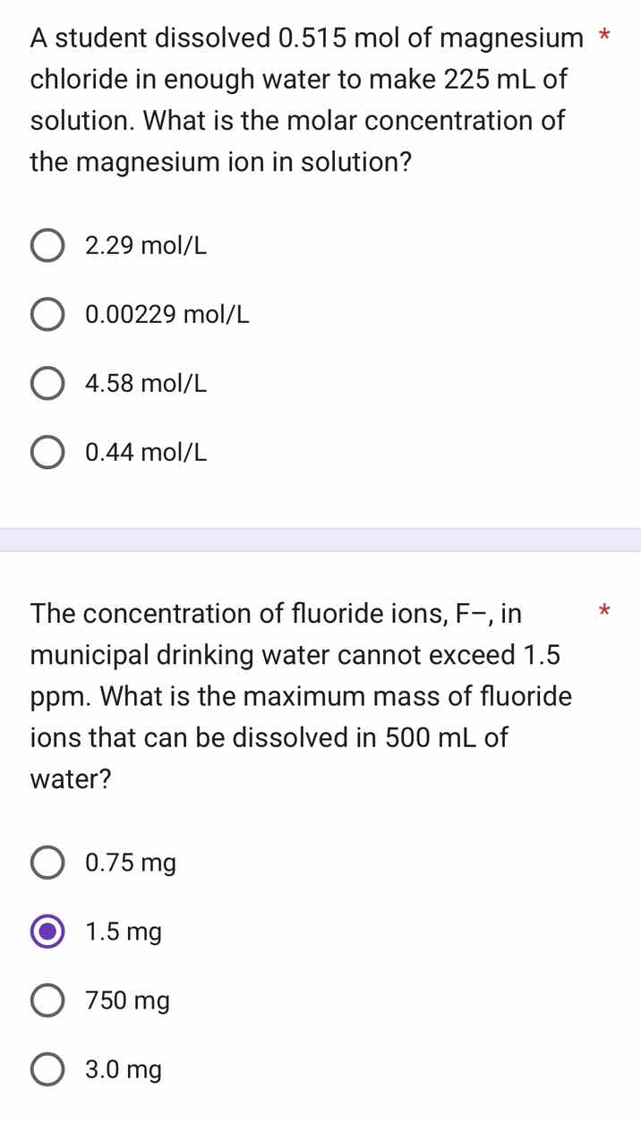 a student dissolved 0.515 mol of magnesium chloride in enough water to …