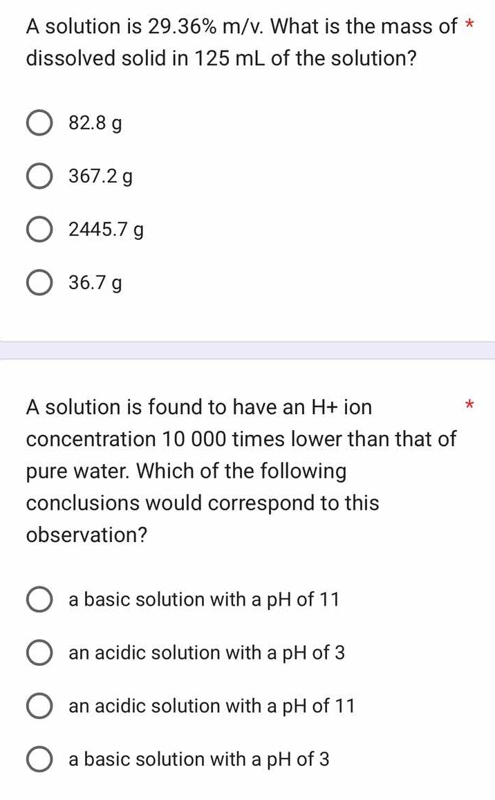 a solution is 29.36% m/v. what is the mass of dissolved solid in 125 ml…