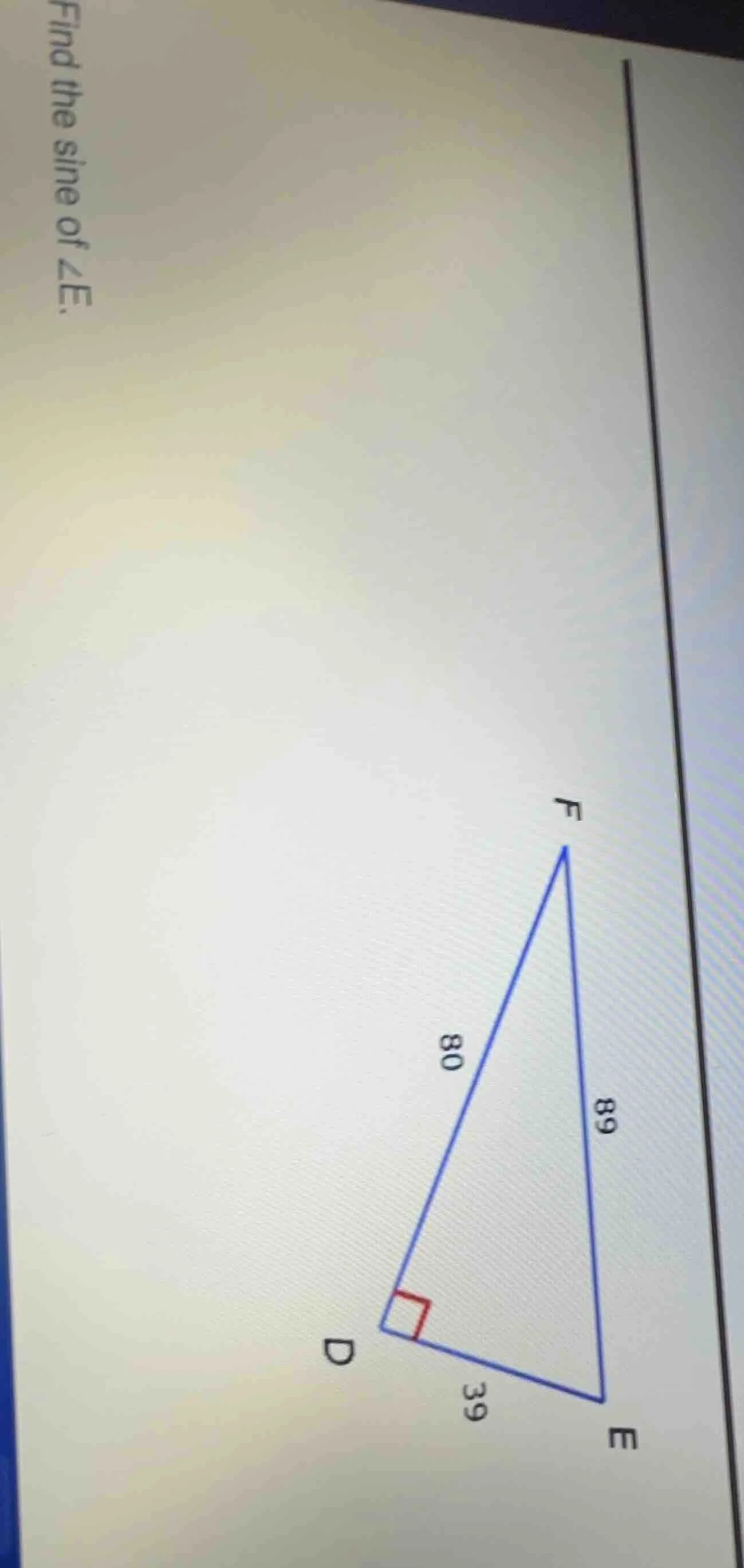find the sine of ∠e.