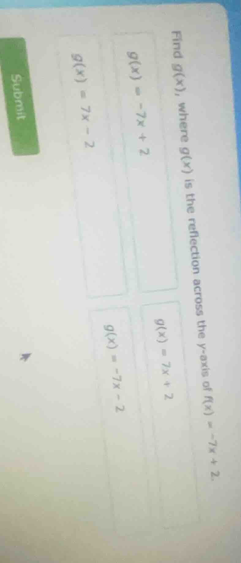 find g(x), where g(x) is the reflection across the y - axis of f(x) = -…