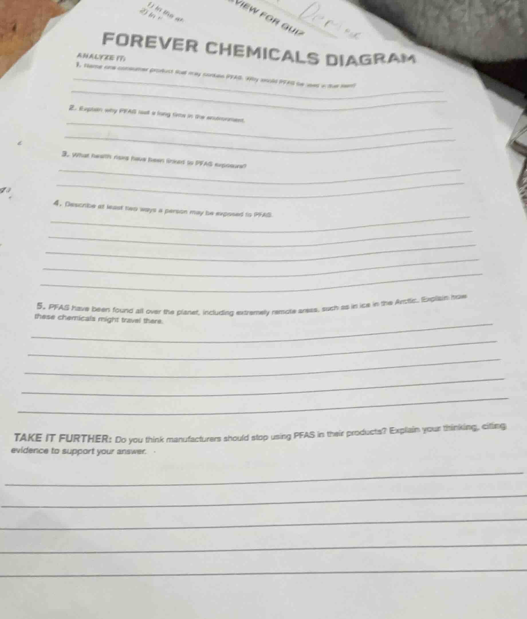 forever chemicals diagram analyze it: 1. name one consumer product that…