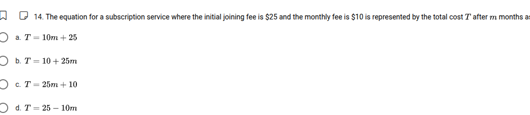 14. the equation for a subscription service where the initial joining f…