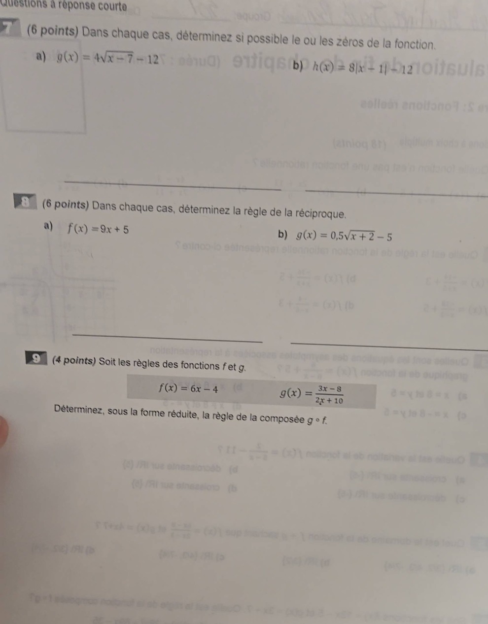 questions à réponse courte 7 (6 points) dans chaque cas, déterminez si …