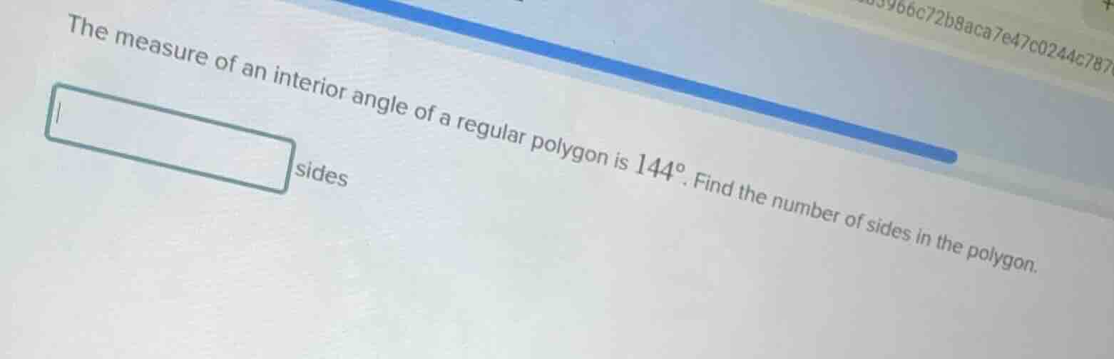 the measure of an interior angle of a regular polygon is $144^{circ}$. …