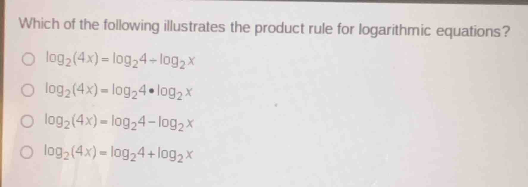 which of the following illustrates the product rule for logarithmic equ…