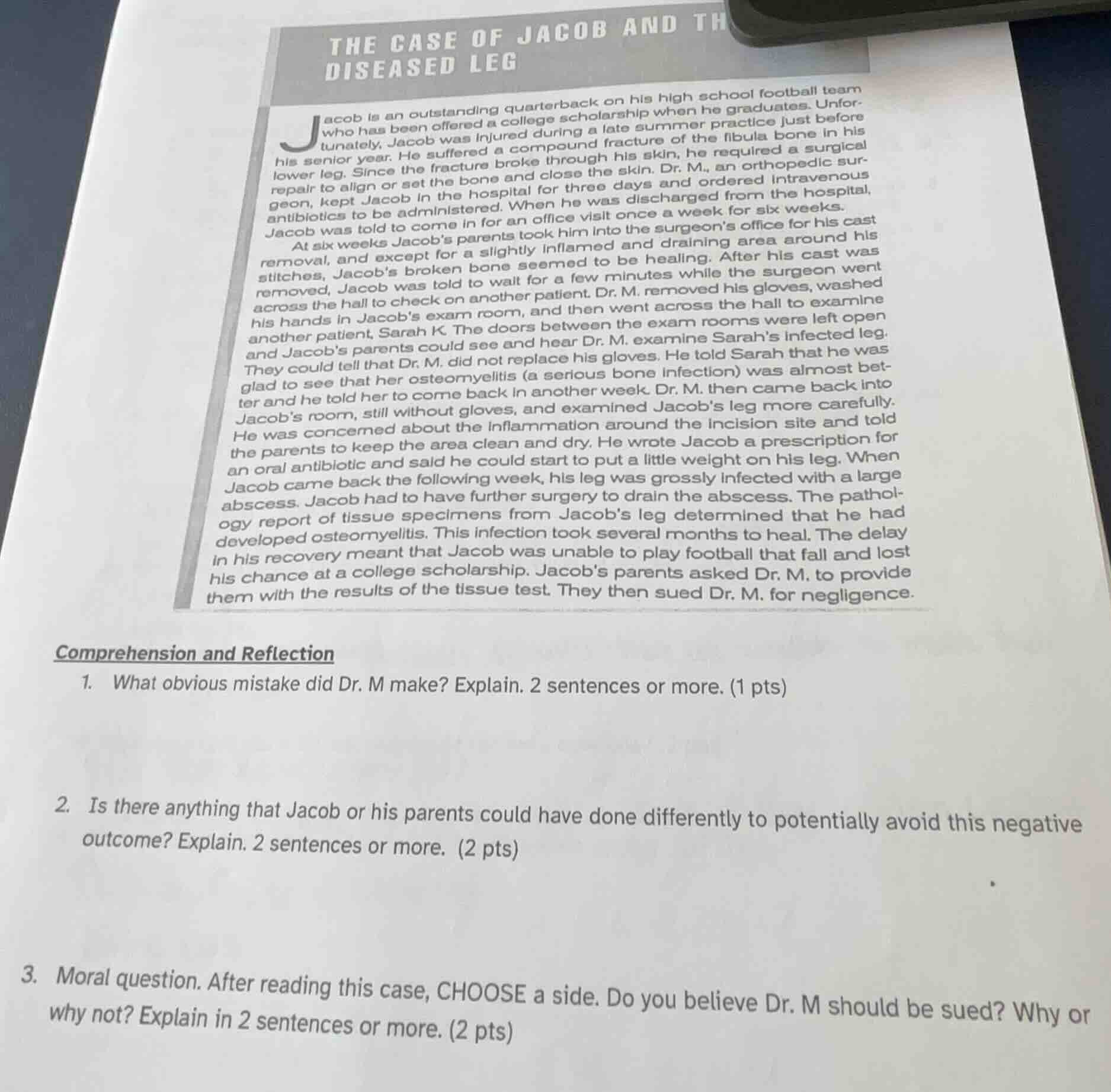 the case of jacob and th diseased leg jacob is an outstanding quarterba…