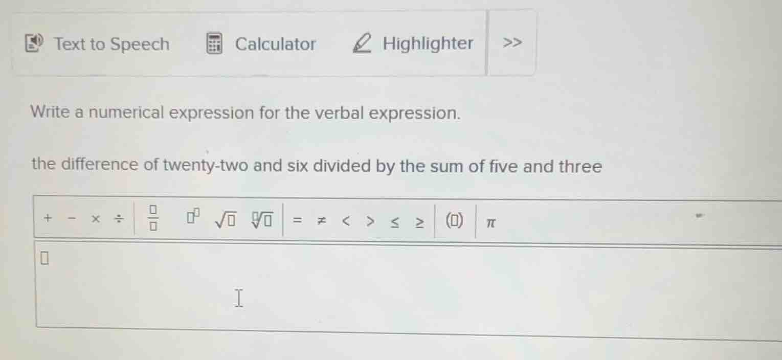 write a numerical expression for the verbal expression. the difference …