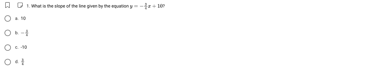 1. what is the slope of the line given by the equation $y = -\\frac{3}{…