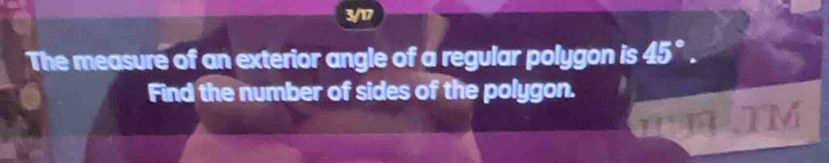 the measure of an exterior angle of a regular polygon is $45^{circ}$. f…