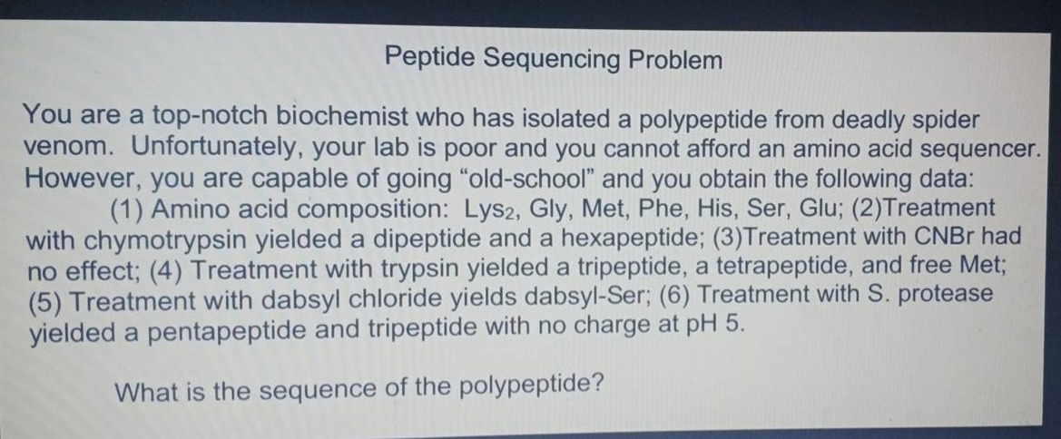 peptide sequencing problem you are a top - notch biochemist who has iso…