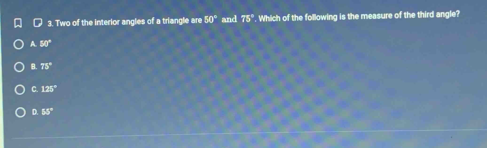 3. two of the interior angles of a triangle are $50^{circ}$ and $75^{ci…