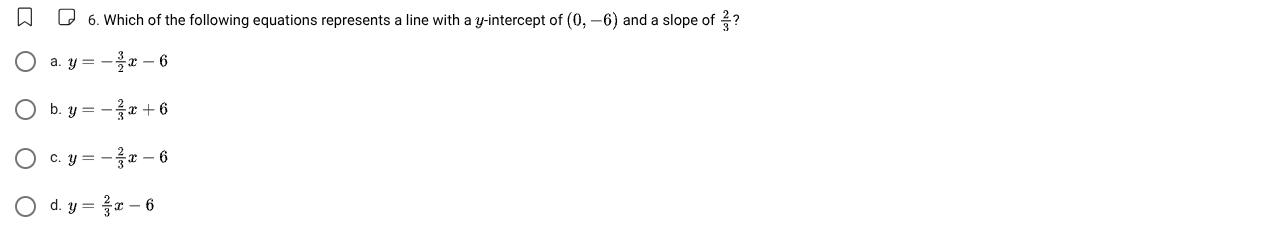 6. which of the following equations represents a line with a y-intercep…