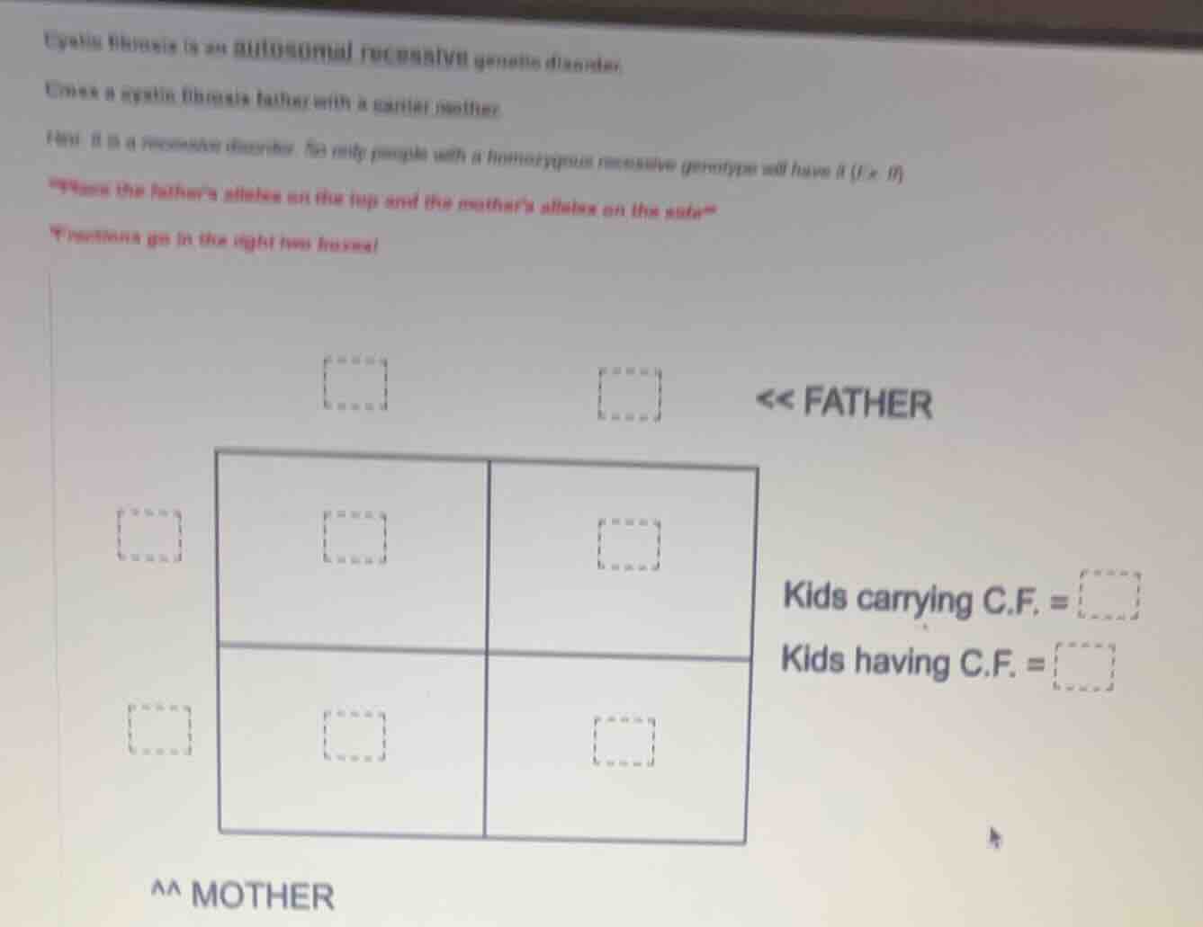 cystic fibrosis is an autosomal recessive genetic disorder. cross a cys…
