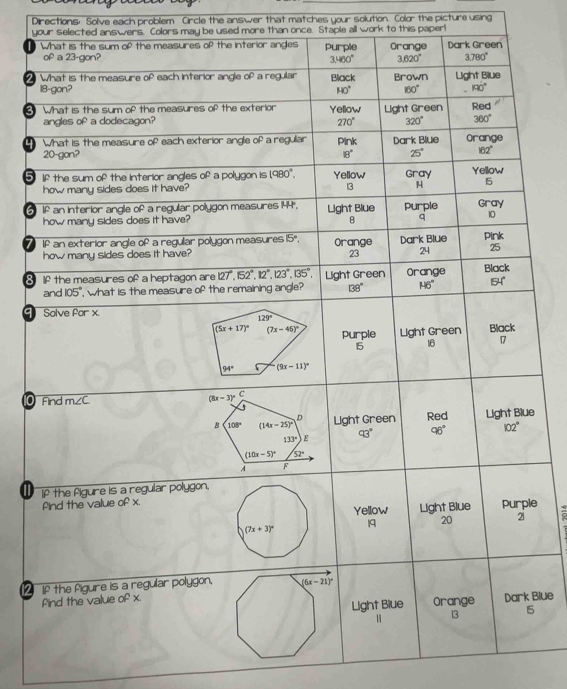 directions: solve each problem. circle the answer that matches your sol…