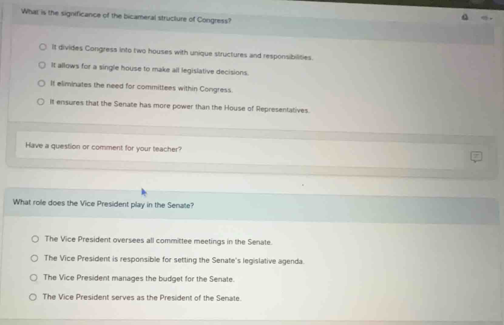 what is the significance of the bicameral structure of congress? it div…