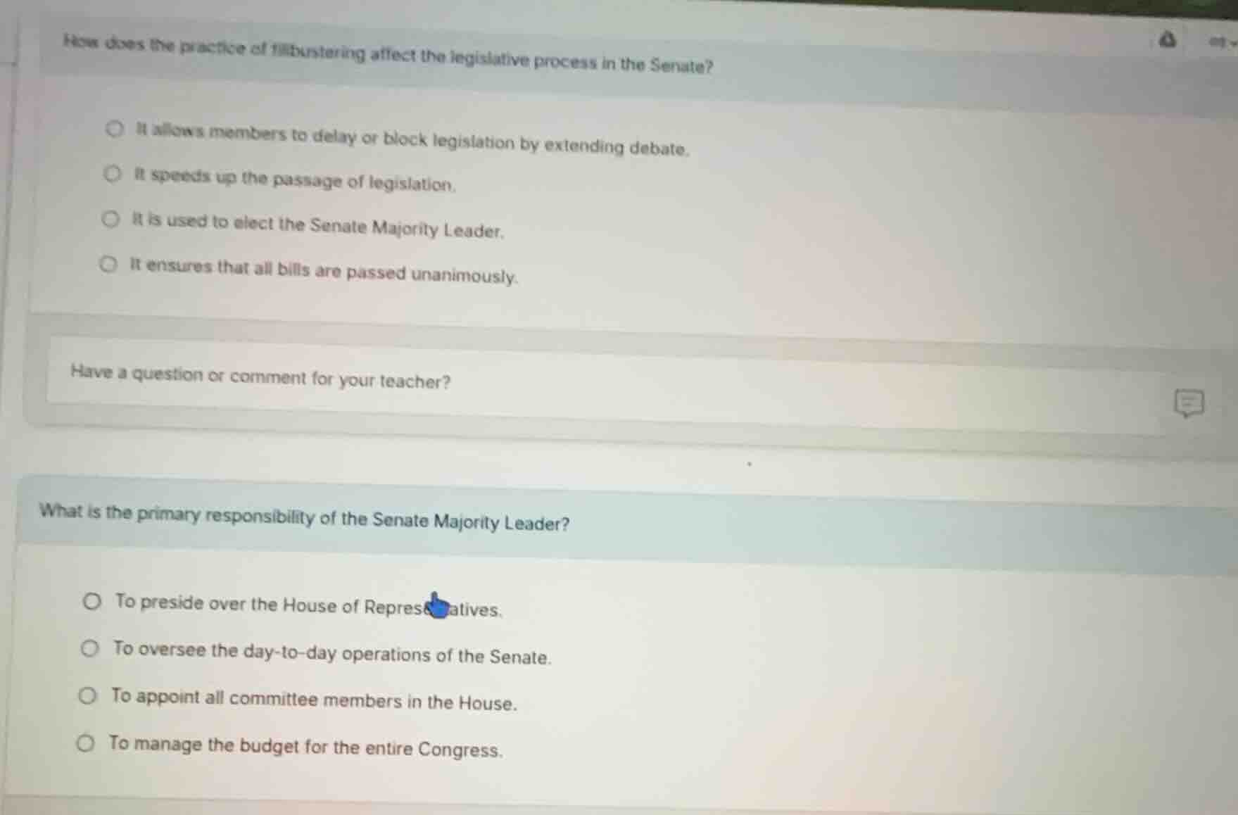 how does the practice of filibustering affect the legislative process i…