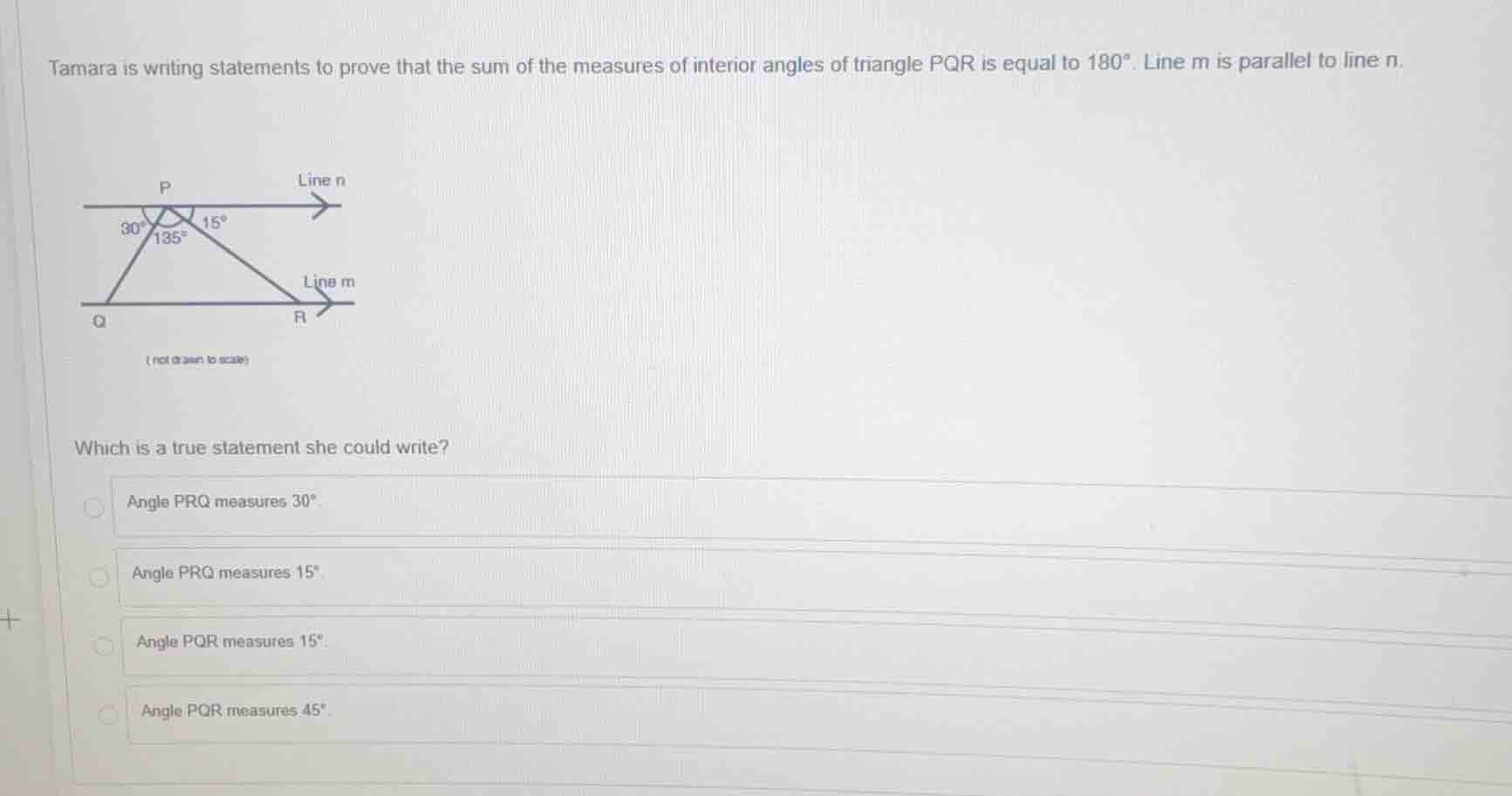 tamara is writing statements to prove that the sum of the measures of i…