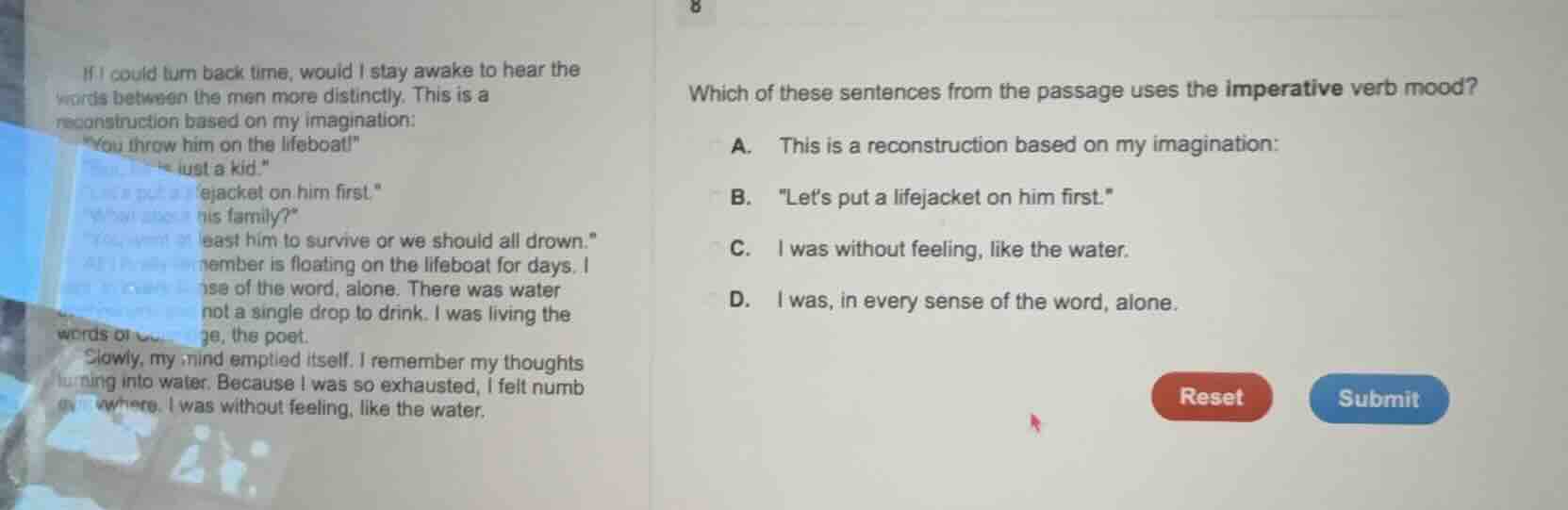 which of these sentences from the passage uses the imperative verb mood…