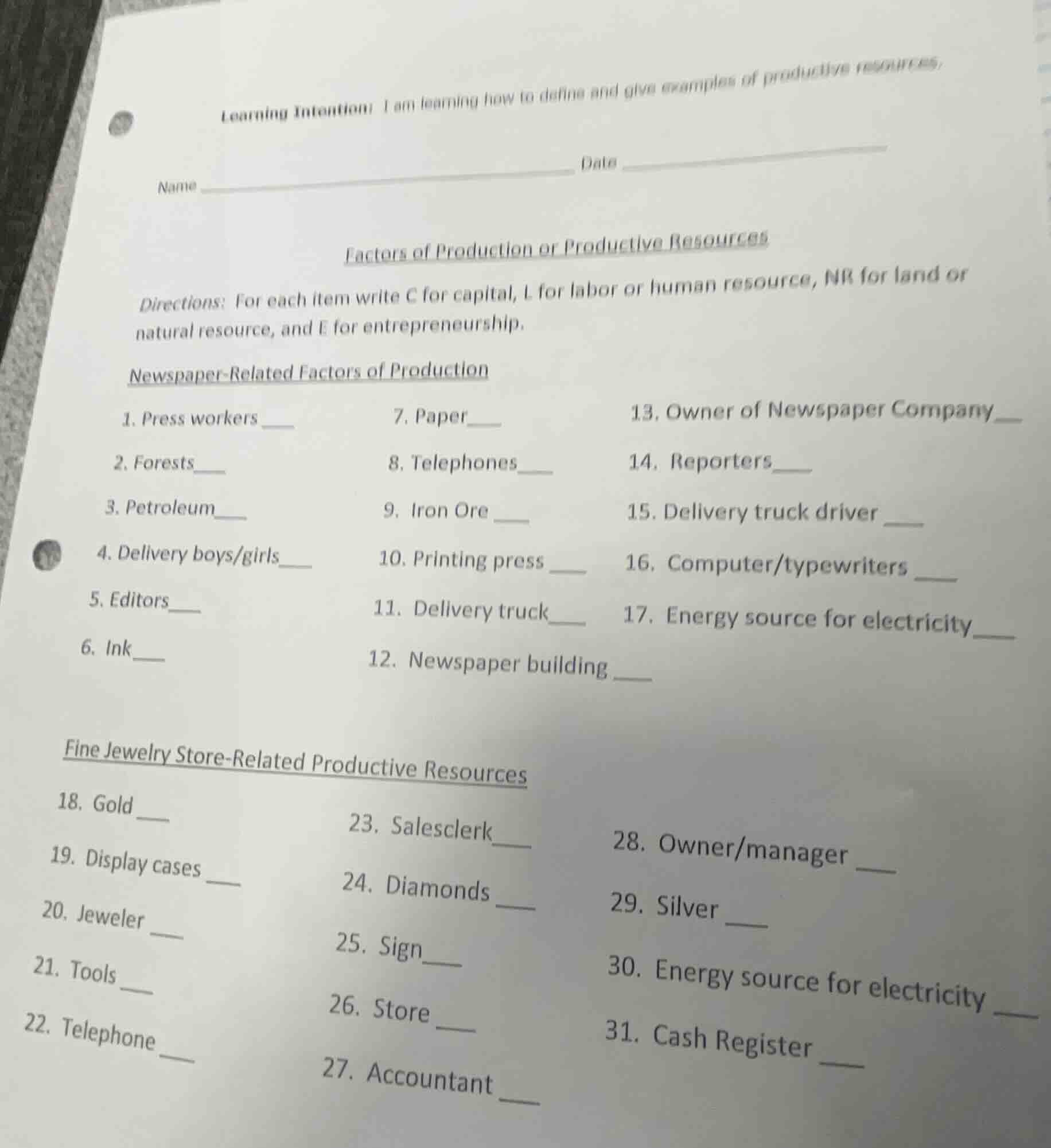 learning intention: i am learning how to define and give examples of pr…