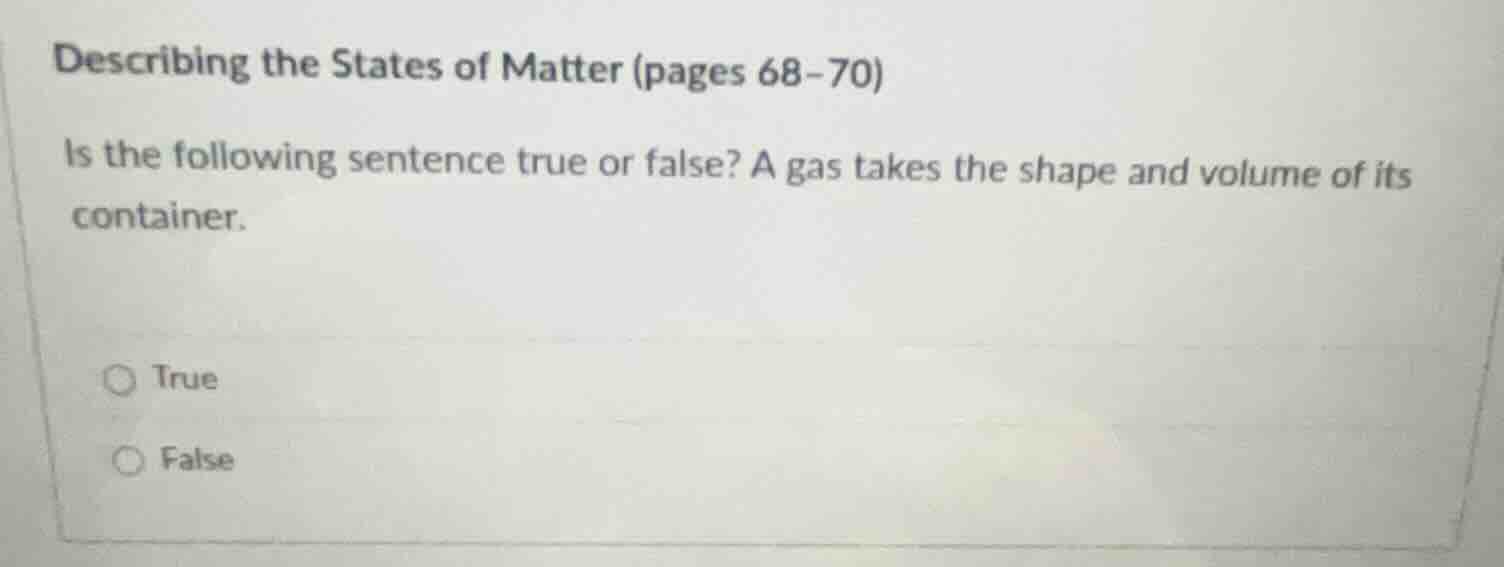 describing the states of matter (pages 68–70) is the following sentence…