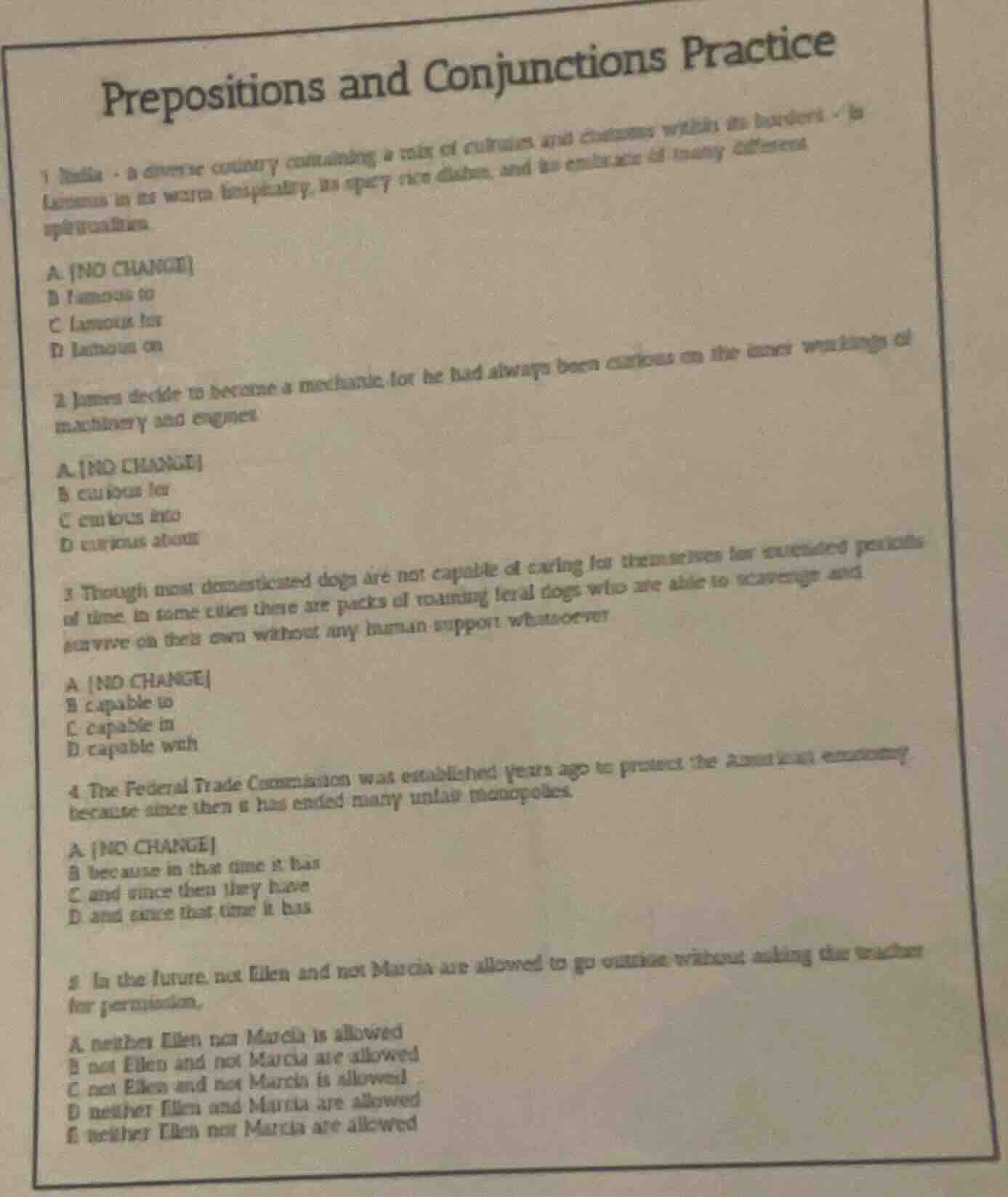 prepositions and conjunctions practice 1 india - a diverse country cont…