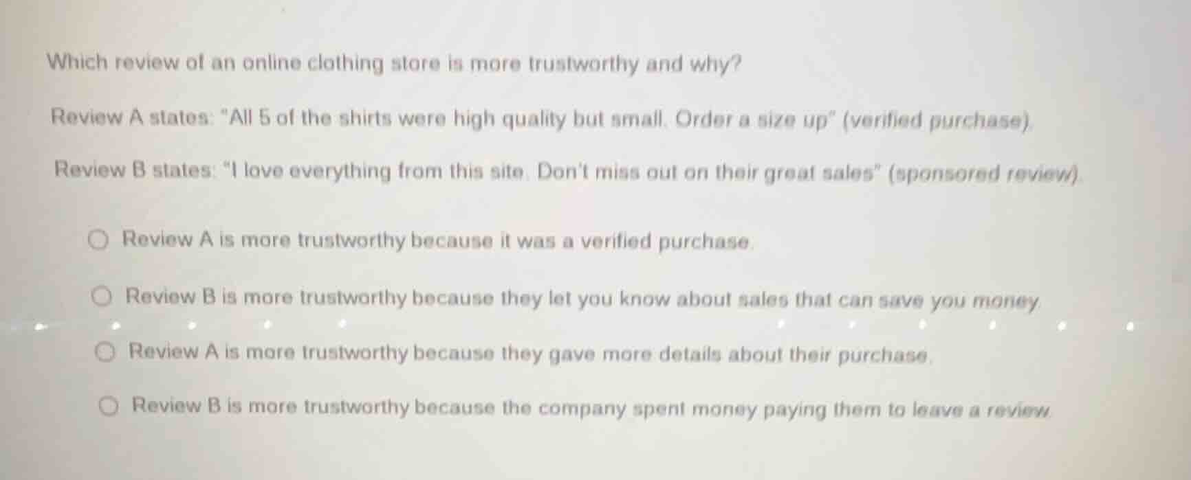 which review of an online clothing store is more trustworthy and why? r…
