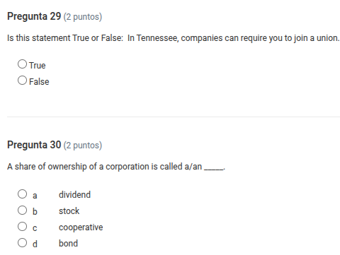 pregunta 29 (2 puntos) is this statement true or false: in tennessee, c…