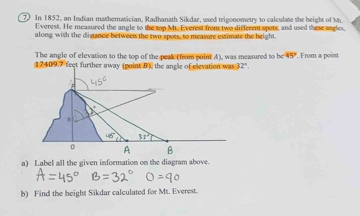 7 in 1852, an indian mathematician, radhanath sikdar, used trigonometry…