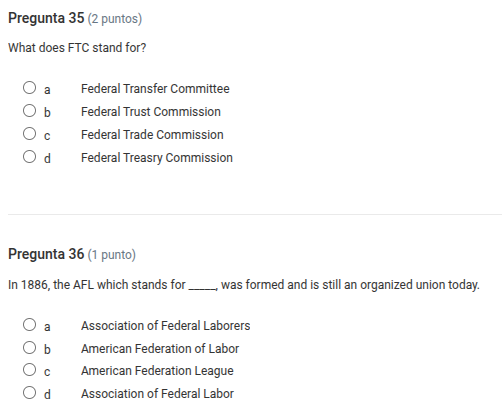 pregunta 35 (2 puntos) what does ftc stand for? ○ a federal transfer co…