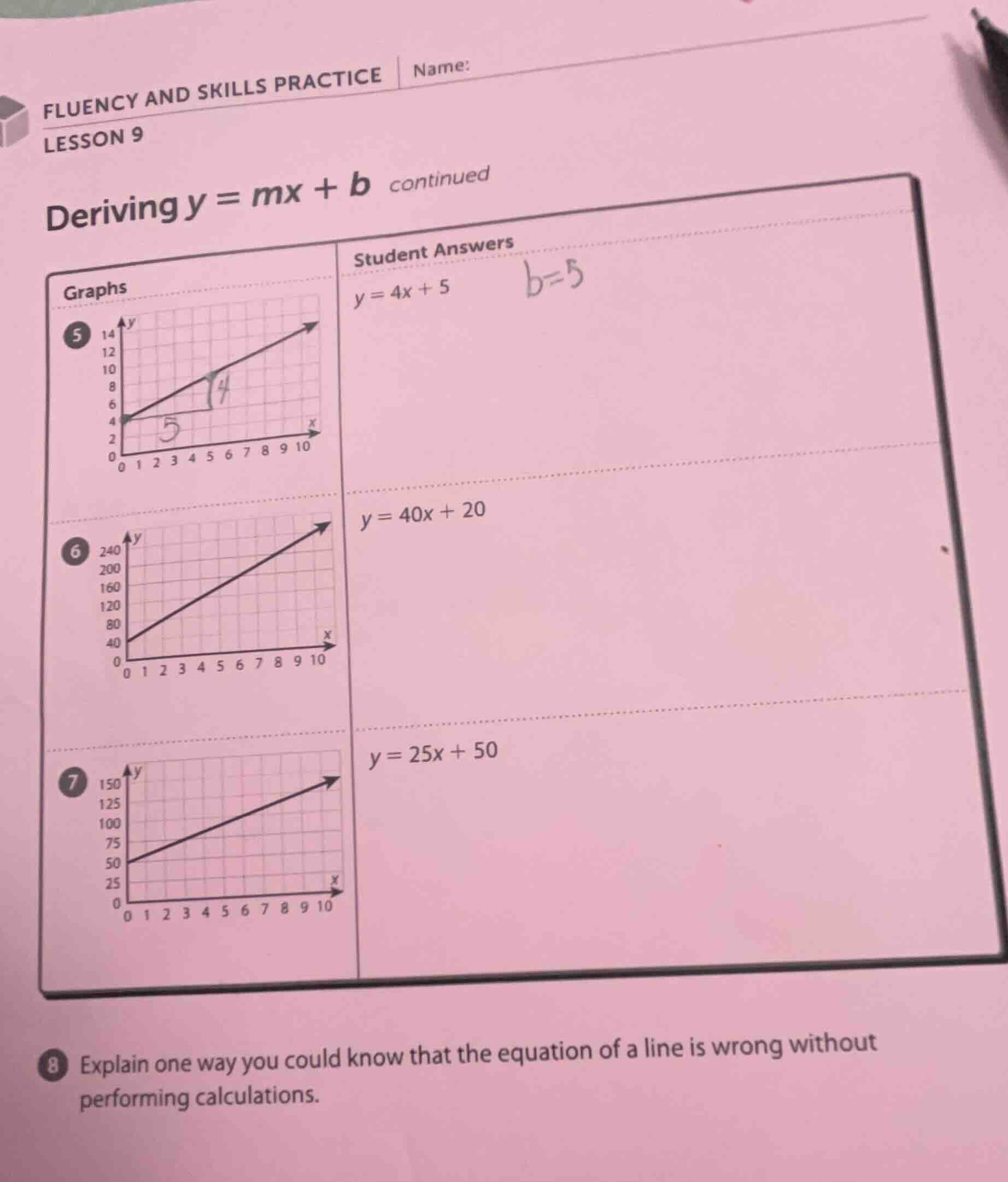 fluency and skills practice name: lesson 9 deriving $y = mx + b$ contin…
