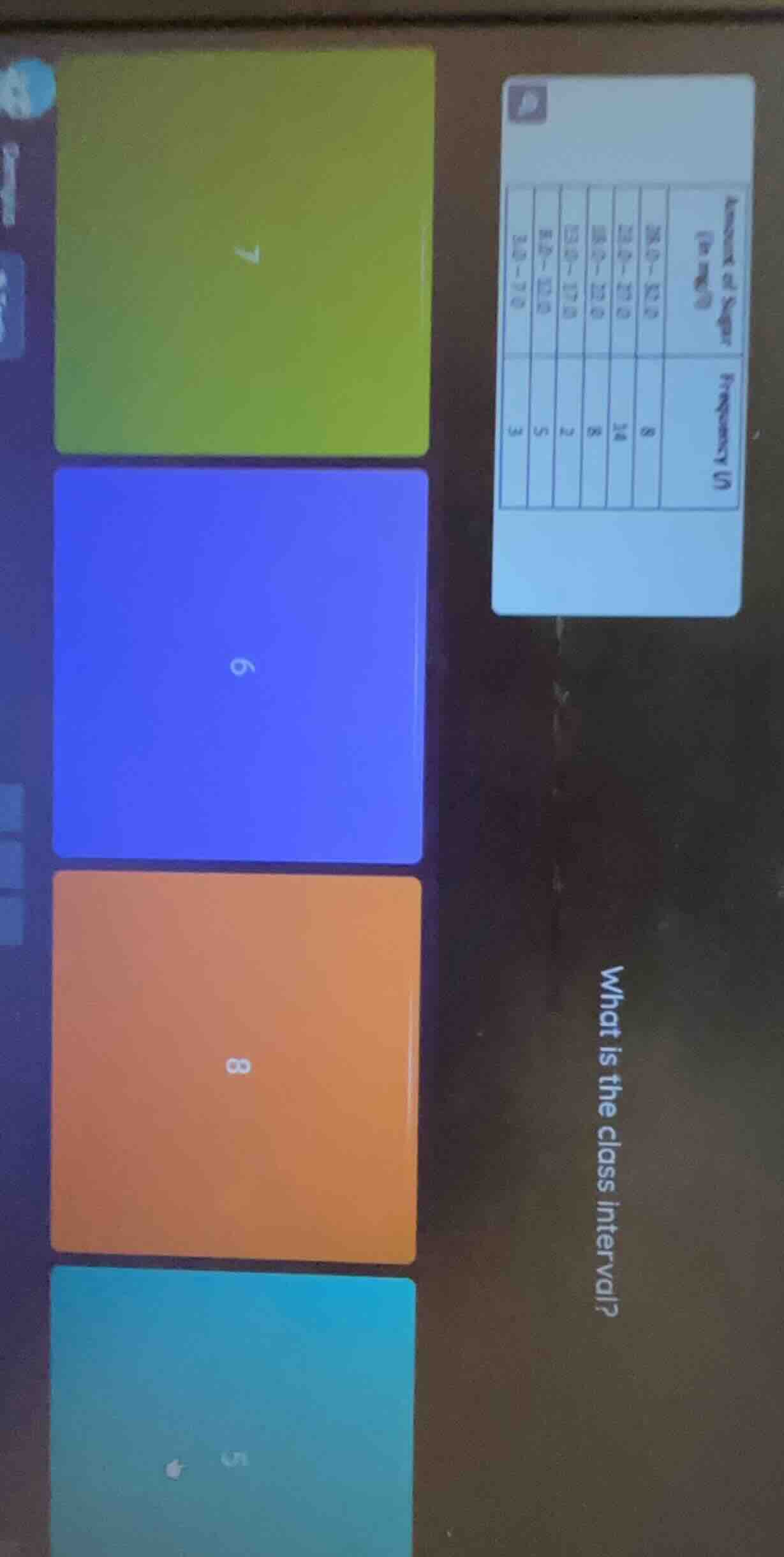 what is the class interval? (there is a chart on the right with columns…