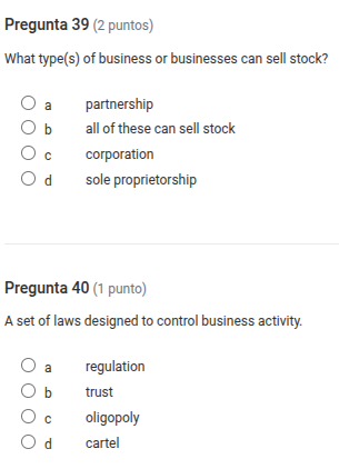 pregunta 39 (2 puntos) what type(s) of business or businesses can sell …