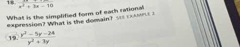 18. $\\frac{x^2 + 3x - 10}{x^2 + 3x}$ what is the simplified form of ea…