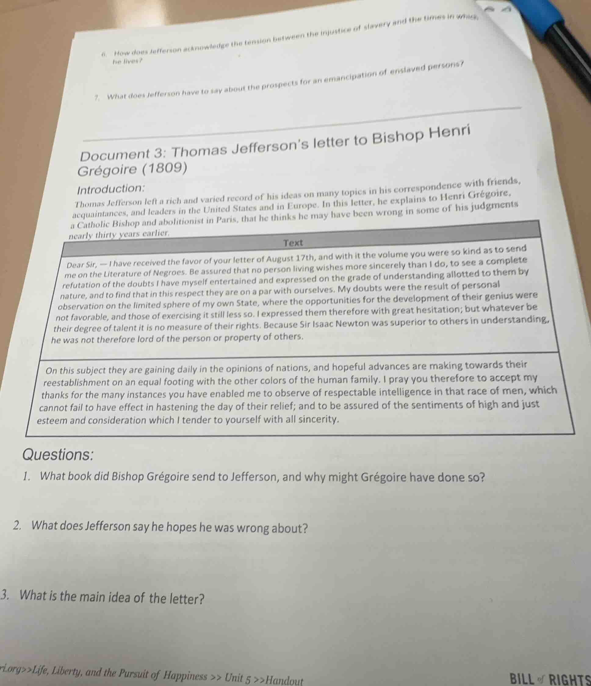 6. how does jefferson acknowledge the tension between the injustice of …