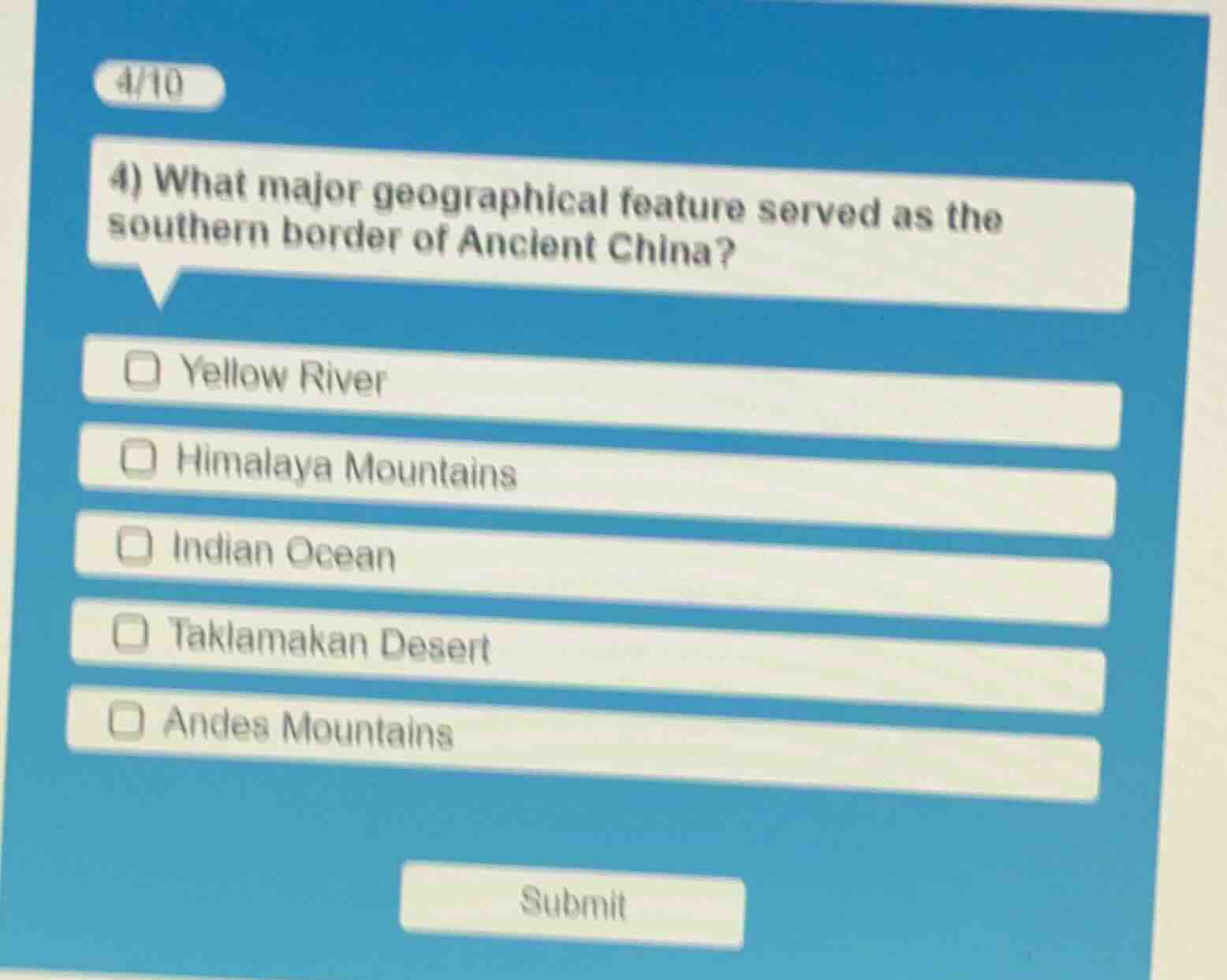 4/10 4) what major geographical feature served as the southern border o…