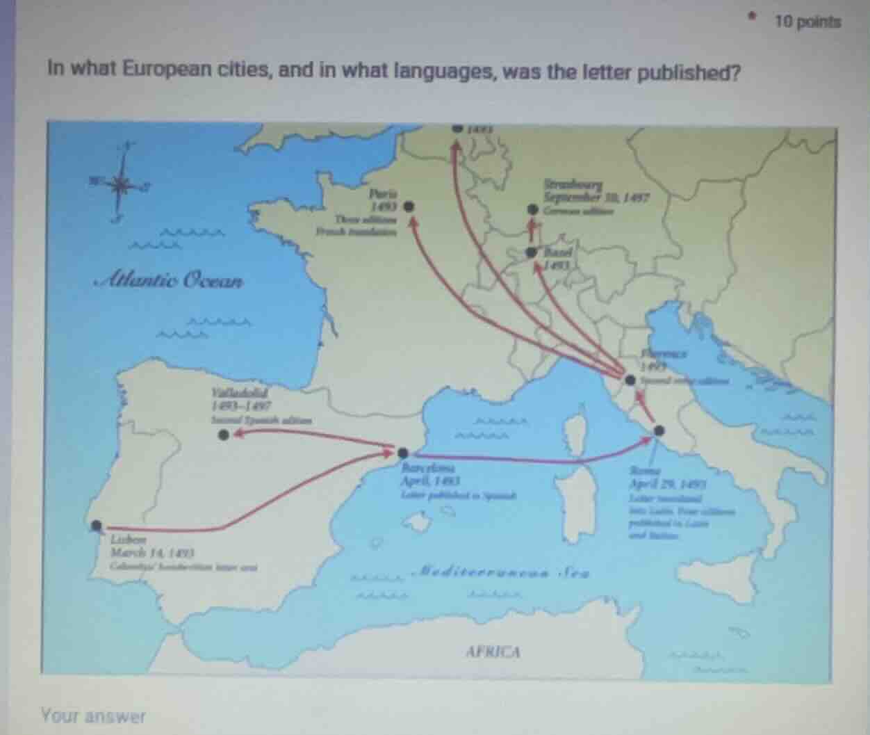 in what european cities, and in what languages, was the letter publishe…