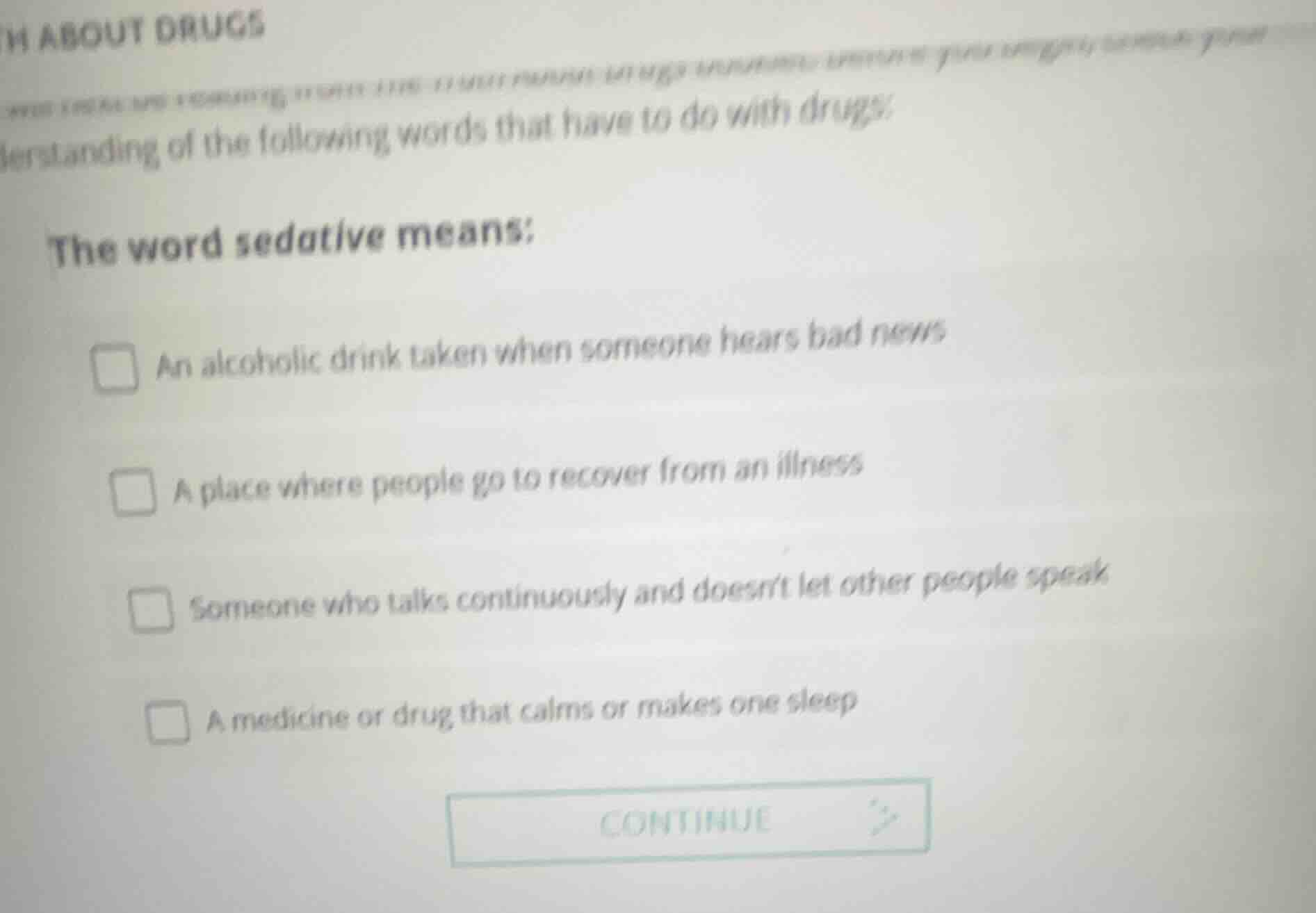 in about drugs lerstanding of the following words that have to do with …