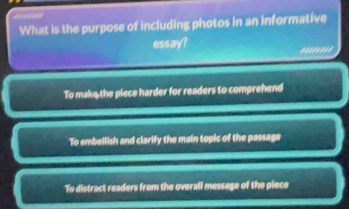 what is the purpose of including photos in an informative essay? to mak…