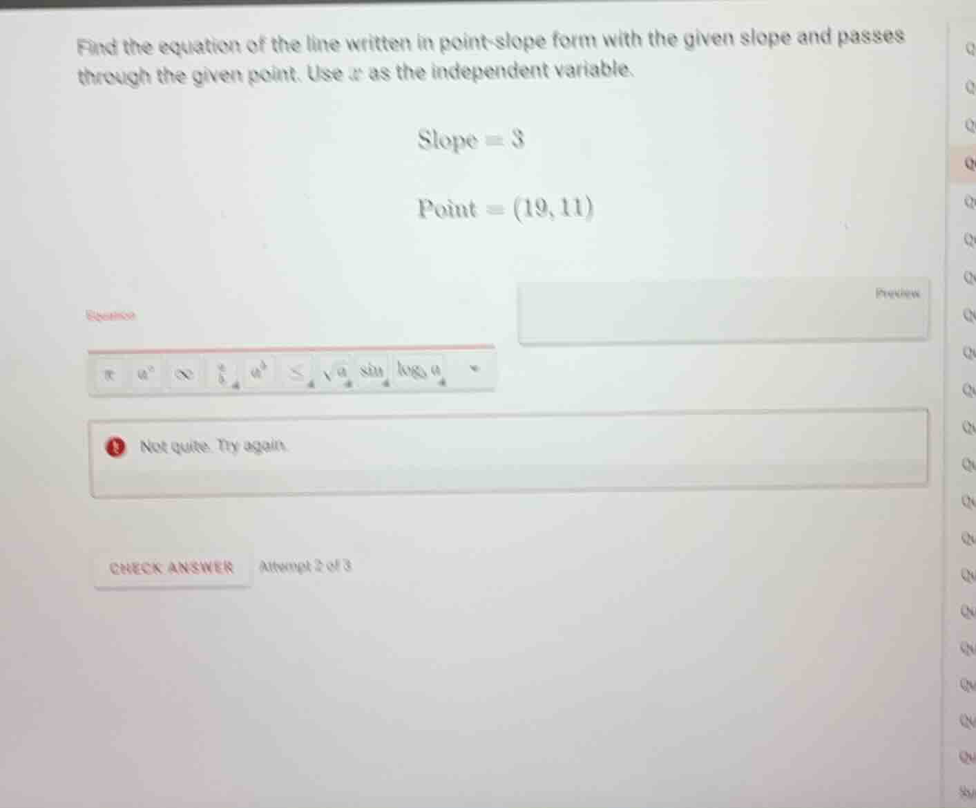 find the equation of the line written in point - slope form with the gi…