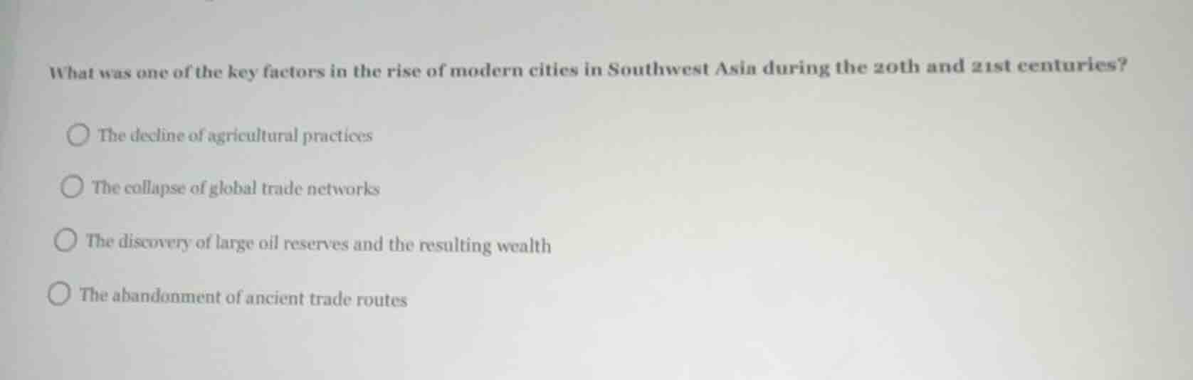 what was one of the key factors in the rise of modern cities in southwe…