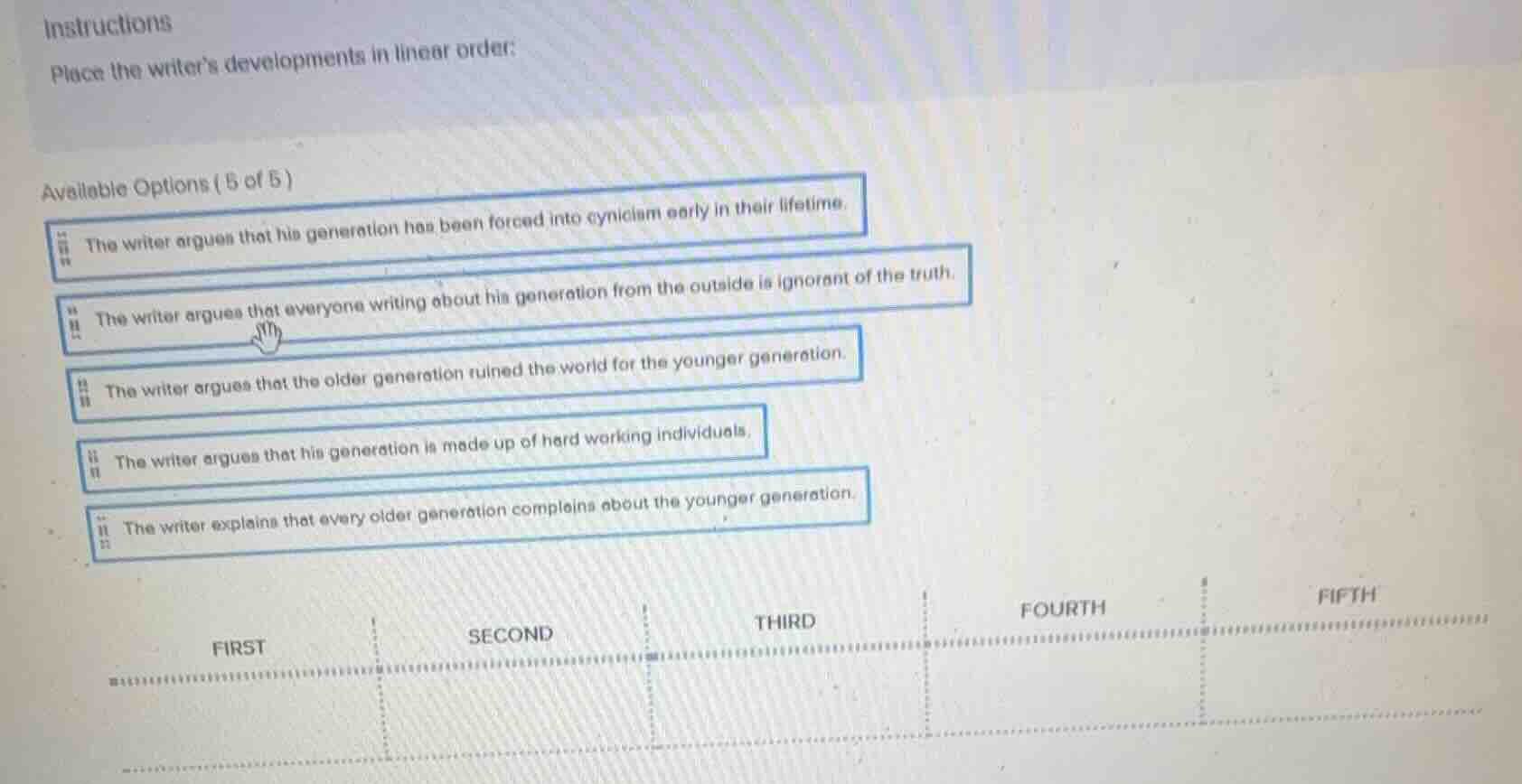 instructions place the writer’s developments in linear order: available…
