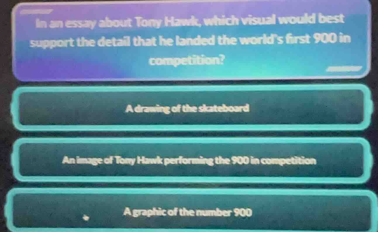 in an essay about tony hawk, which visual would best support the detail…