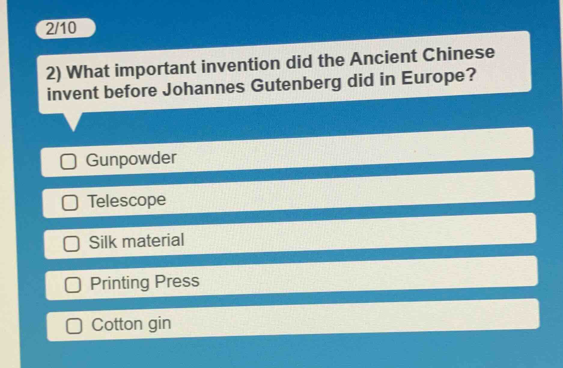 2/10 2) what important invention did the ancient chinese invent before …