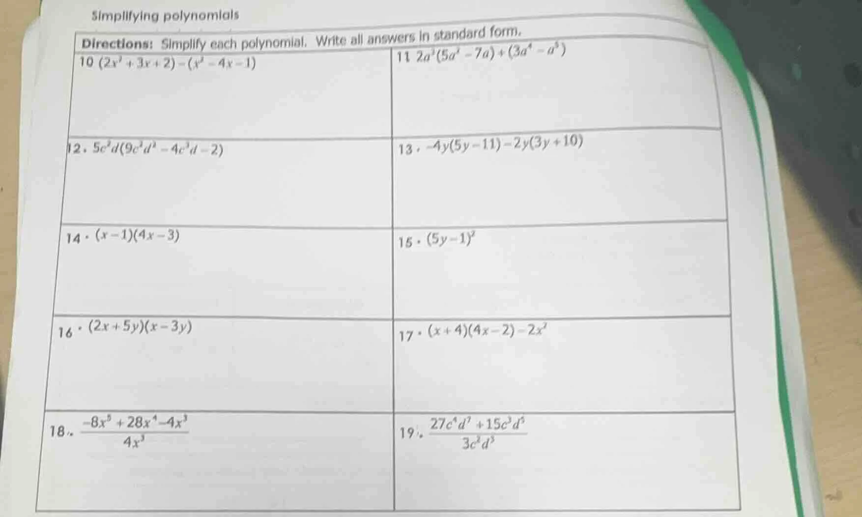 simplifying polynomials directions: simplify each polynomial. write all…