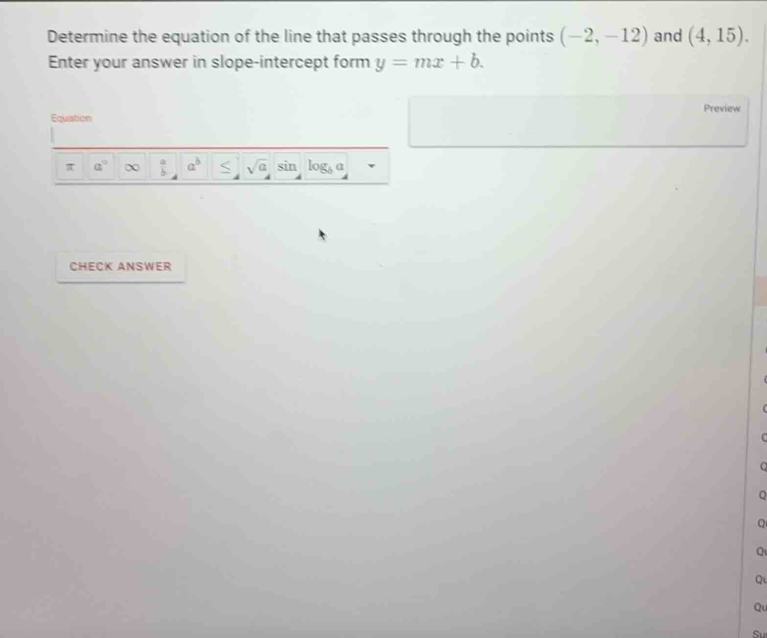 determine the equation of the line that passes through the points (-2, …