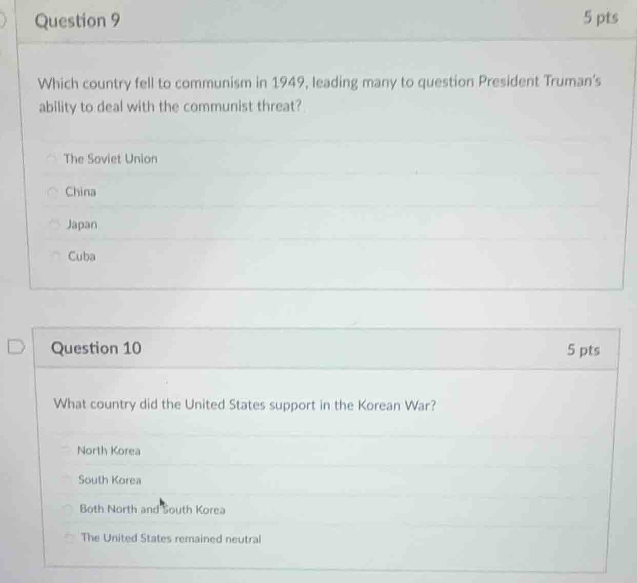 question 9 5 pts which country fell to communism in 1949, leading many …