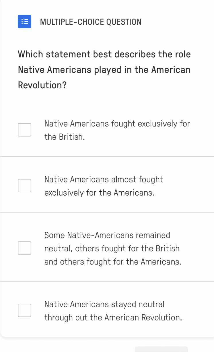 multiple-choice question which statement best describes the role native…