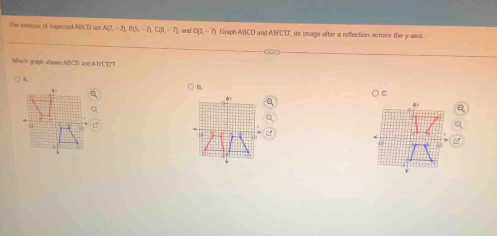 the vertices of trapezoid abcd are a(2, -2), b(5, -2), c(8, -7), and d(…